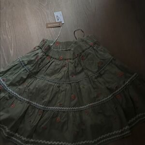 Roller Rabbit Green Embroidered A-Line Skirt